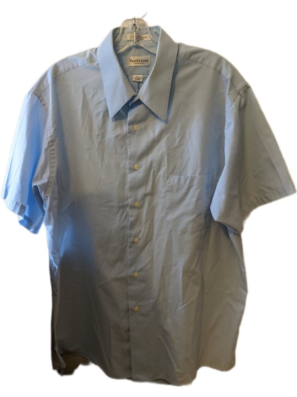 Vintage Van Heusen Poplin Short Sleeve Dress Shirt Light Blue Preppy 17.5 XL